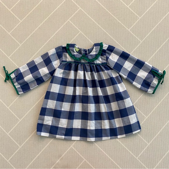 Classic Whimsy Blue Gingham Dress with Green ruffle baby girl's size 24M - Picture 1 of 7